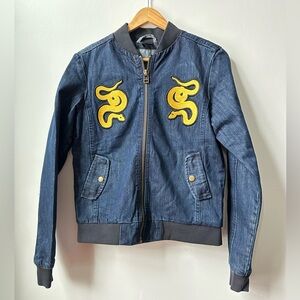 Hallow Denim Snake Embroidered Zip‎ Up Jacket, Size XS